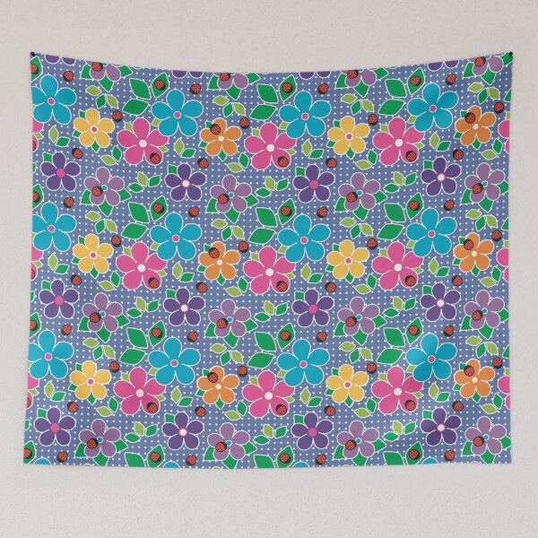 Item preview, Cute Ladybugs and Flowers Surface Repeat Pattern Polka Dots Blue designed and sold by MoePark.