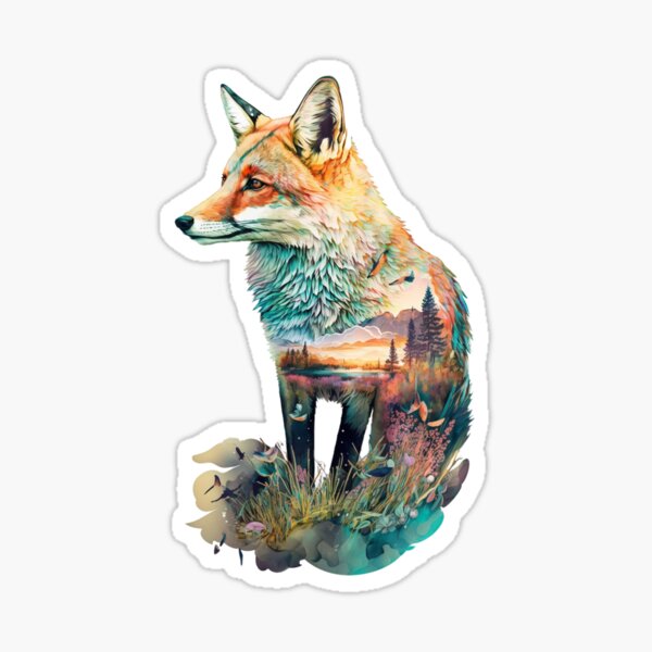 Item preview, Fox and landscape double exposure designed and sold by printiesart.