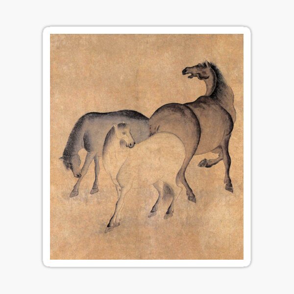 Aperçu de l'œuvre Peinture Coréenne Minhwa Trois Chevaux créée et vendue par tangerinemars.