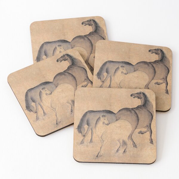 Item preview, Korean Painting Minhwa Three Horses designed and sold by tangerinemars.