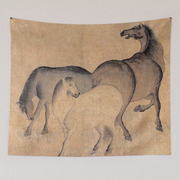 Item preview, Korean Painting Minhwa Three Horses designed and sold by tangerinemars.