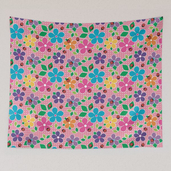 Item preview, Cute Ladybugs and Flowers Surface Repeat Pattern Polka Dots Light Pink designed and sold by MoePark.