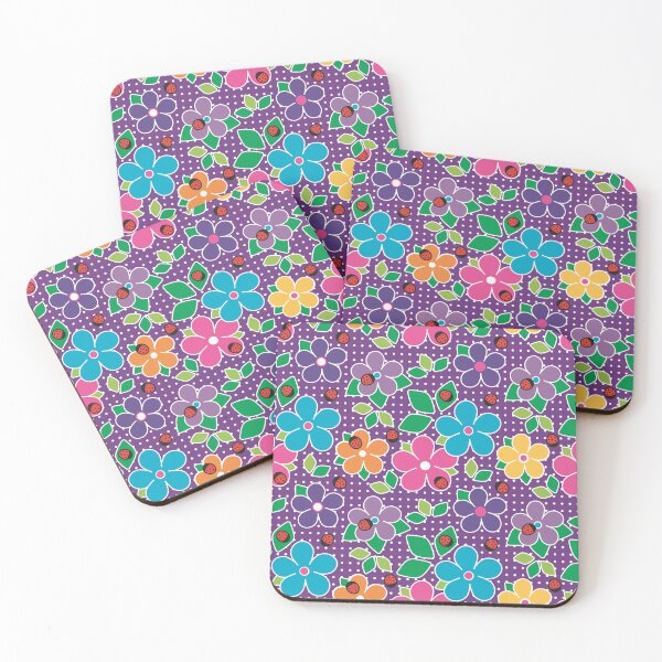 Item preview, Cute Ladybugs and Flowers Surface Repeat Pattern Polka Dots Violet designed and sold by MoePark.