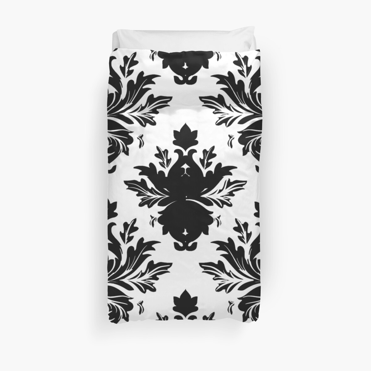 "White and Black Damask Vintage Pattern " Duvet Covers by Saundra Myles