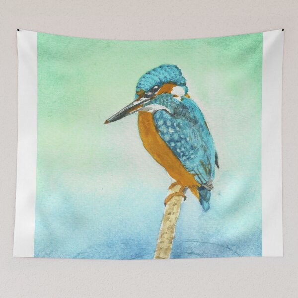 Item preview, Kingfisher watercolor painting designed and sold by cupofju.