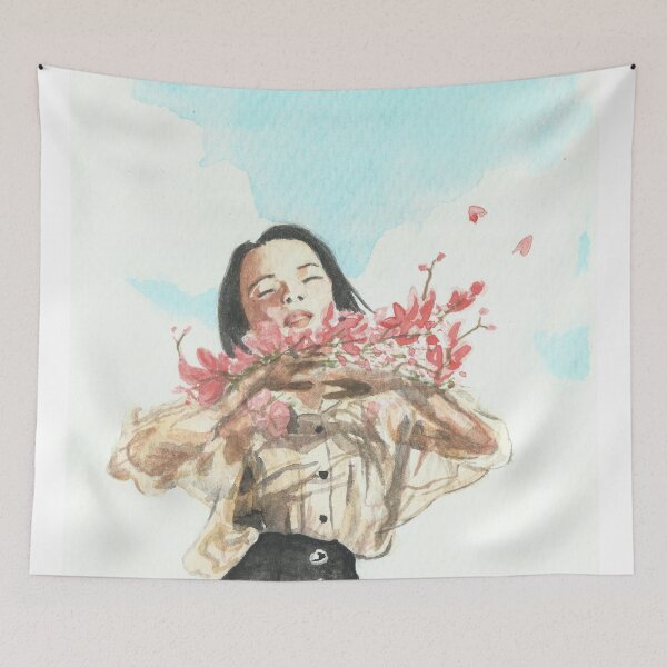 Item preview, Watercolor of Girl holding flowers designed and sold by cupofju.