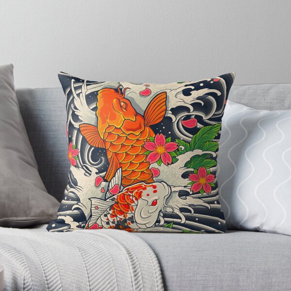 Koi Fish Pond Throw Pillow