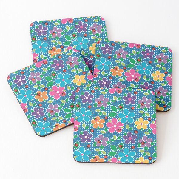 Item preview, Cute Ladybugs and Flowers Surface Repeat Pattern Polka Dots Teal designed and sold by MoePark.
