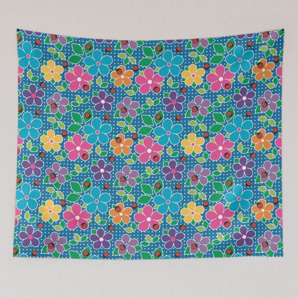 Item preview, Cute Ladybugs and Flowers Surface Repeat Pattern Polka Dots Teal designed and sold by MoePark.