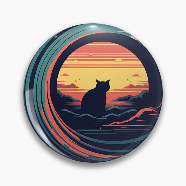 Item preview, A silhouette of black cat sit on cloud inside circle designed and sold by BabyDD.