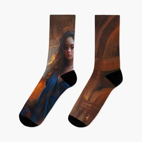 Item preview, Graceful Beauty: A Digital Painting of an Elegant Girl in a Blue and Orange Dress Amidst Classic Architecture and Flowing Locks designed and sold by oanaunciuleanu.