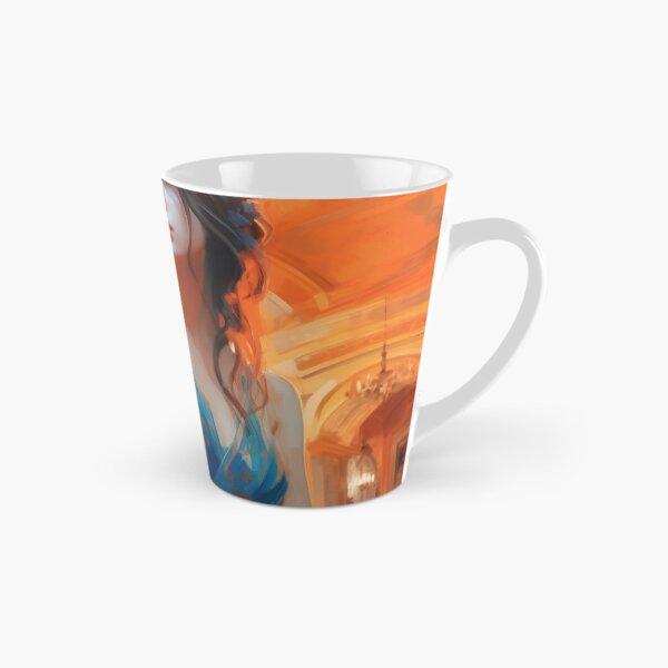 Item preview, Graceful Beauty: A Digital Painting of an Elegant Girl in a Blue and Orange Dress Amidst Classic Architecture and Flowing Locks designed and sold by oanaunciuleanu.