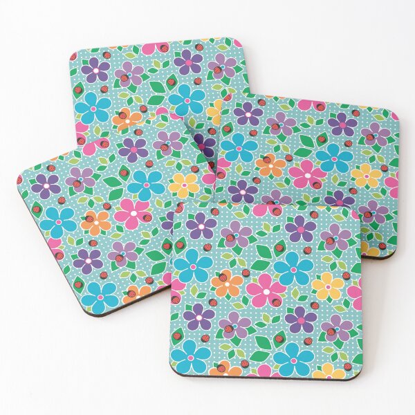 Item preview, Cute Ladybugs and Flowers Surface Repeat Pattern Polka Dots Light Green designed and sold by MoePark.