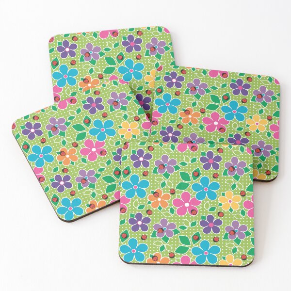 Item preview, Cute Ladybugs and Flowers Surface Repeat Pattern Polka Dots Chartreuse designed and sold by MoePark.
