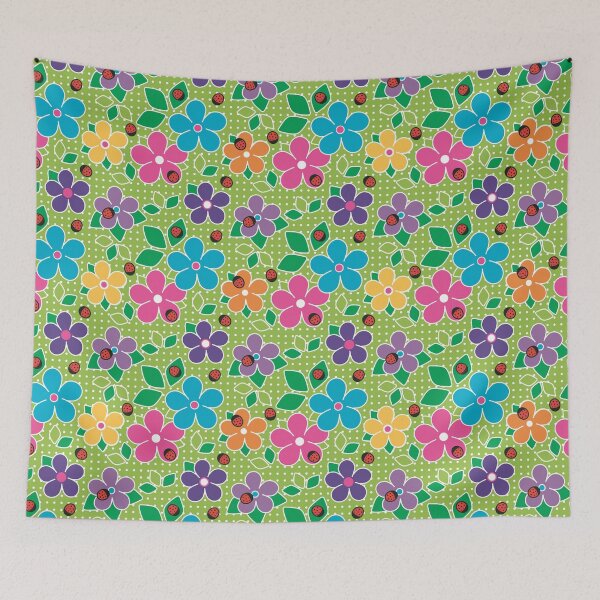 Item preview, Cute Ladybugs and Flowers Surface Repeat Pattern Polka Dots Chartreuse designed and sold by MoePark.