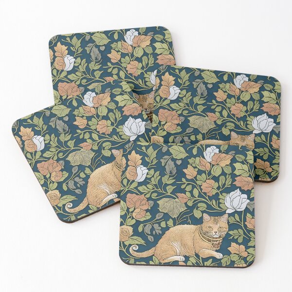 Item preview, Victorian Flowers and Cat Inspired By William Morris Style designed and sold by Tamas Das.