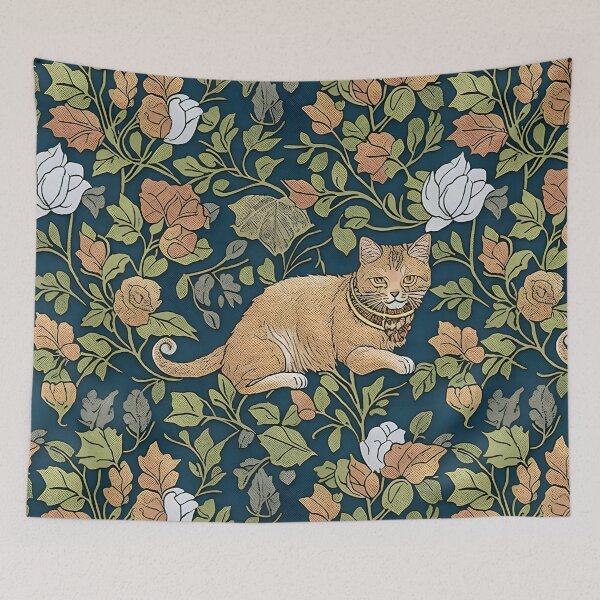 Item preview, Victorian Flowers and Cat Inspired By William Morris Style designed and sold by Tamas Das.