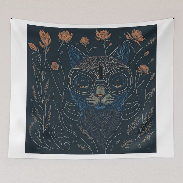 Item preview, Vintage French Flair: Symmetrical Cat Design with Muted Colours and Sci-Fi Twist designed and sold by RedArtG09.