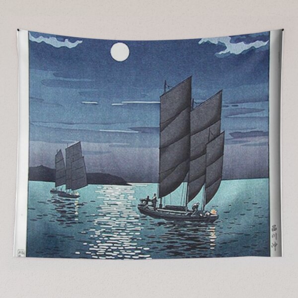 Item preview, Japanese Art Print Boats at Shinagawa Night by Tsuchiya Koitsu Vintage Poster designed and sold by irishloore.