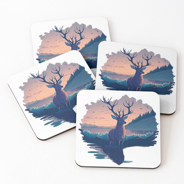 Item preview, Serene Sunset Reflection: A Charming Deer Drinking in the Lake designed and sold by RedArtG09.