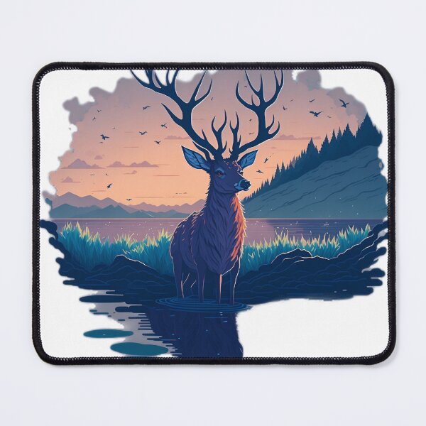 Item preview, Serene Sunset Reflection: A Charming Deer Drinking in the Lake designed and sold by RedArtG09.