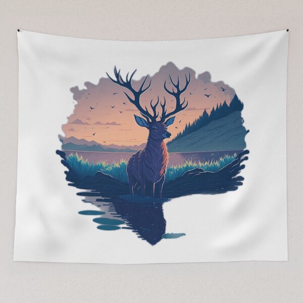 Item preview, Serene Sunset Reflection: A Charming Deer Drinking in the Lake designed and sold by RedArtG09.