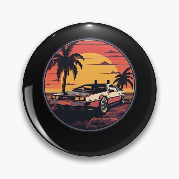 Item preview, DeLorean inspired car Sunset Palm Trees front designed and sold by TeePulseMania.