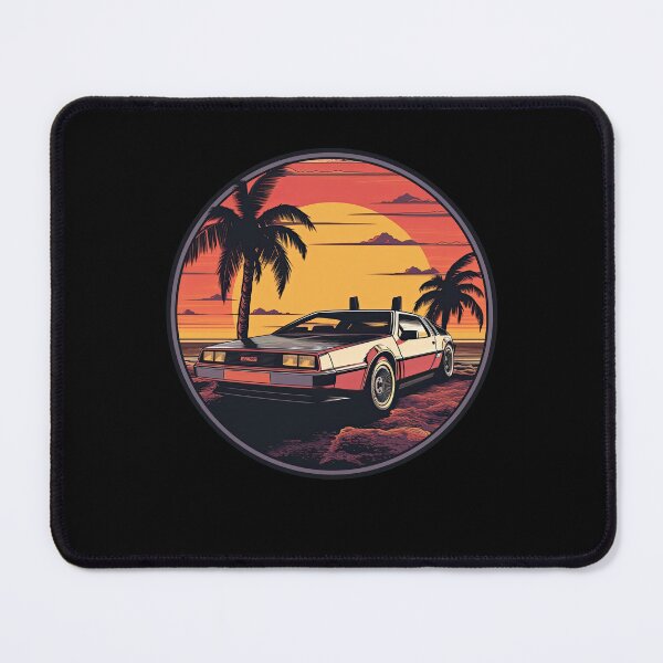 Item preview, DeLorean inspired car Sunset Palm Trees front designed and sold by TeePulseMania.