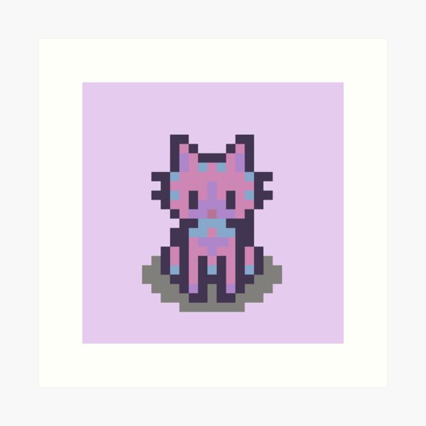A cat in a colourful indie game pixel style