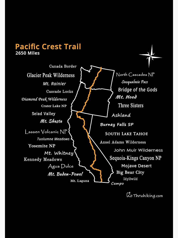 Pacific Crest Trail Map Spiral Notebook For Sale By Gothruhiking Redbubble