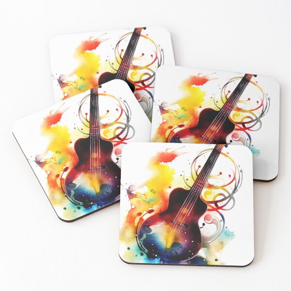 Artikelvorschau, Colorful Watercolor Acoustic Guitar Art, Fun & Vibrant Color Splashes, Inspired by Xu Beihong, Sam Bosma & Alena Aenami, 4:5 PNG entworfen und verkauft von stateofhuman.