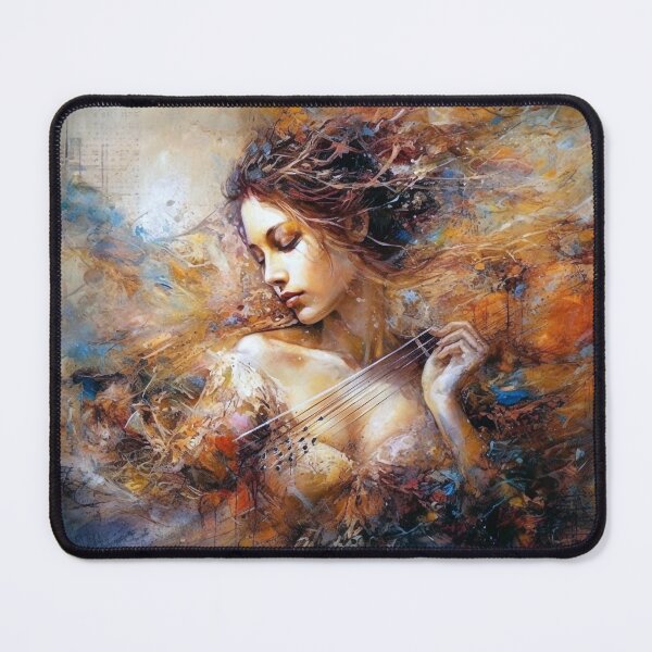 Item preview, Abstract Profile of Woman Playing Stringed Instrument, Windswept Design, Rich Detail & Golden Hues, Romantic Art Print designed and sold by stateofhuman.