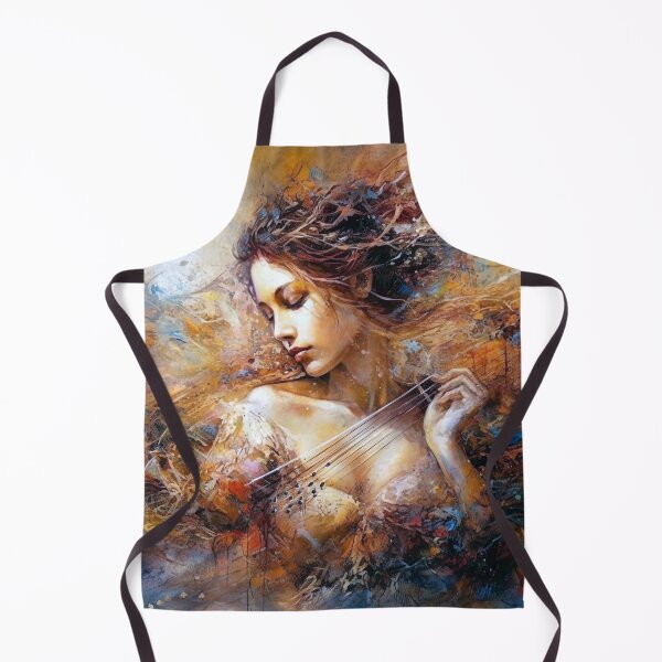 Item preview, Abstract Profile of Woman Playing Stringed Instrument, Windswept Design, Rich Detail & Golden Hues, Romantic Art Print designed and sold by stateofhuman.