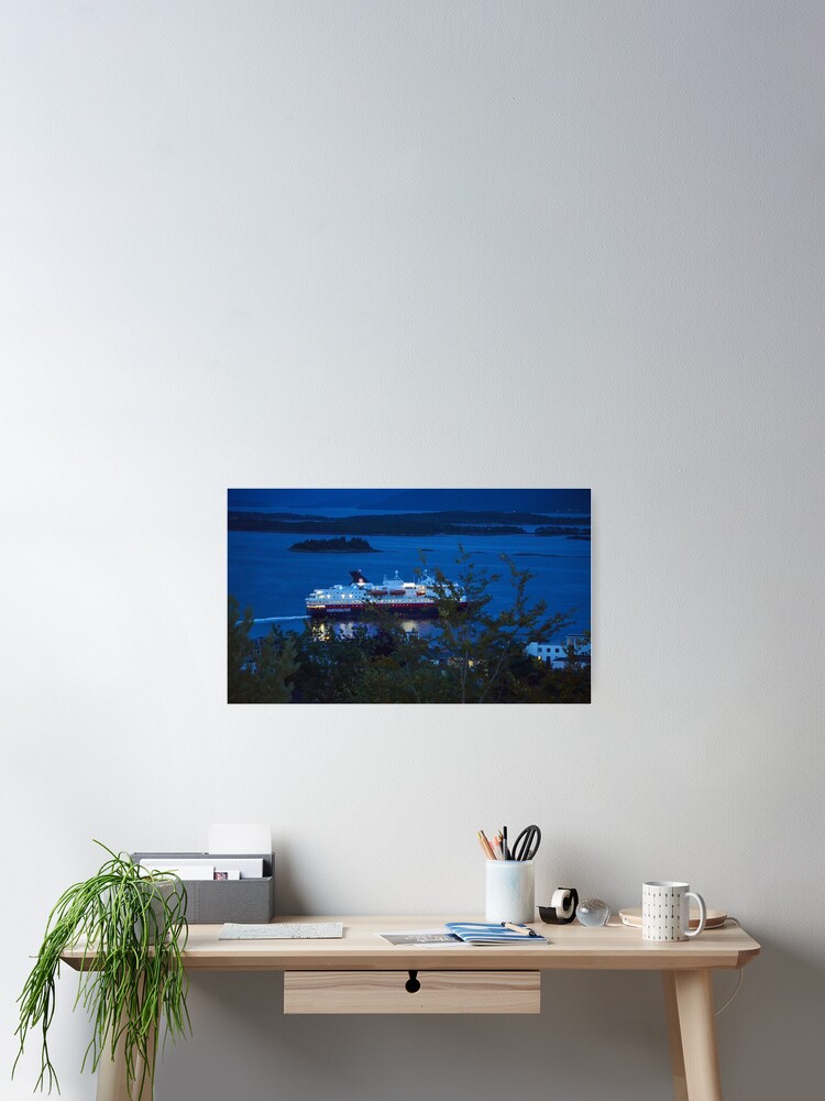Thumbnail 1 of 3, Poster, Hurtigruten Embarks on a Nightly Seafaring Adventure from Molde, Showcasing the City's Stunning Seascape designed and sold by cokemann.