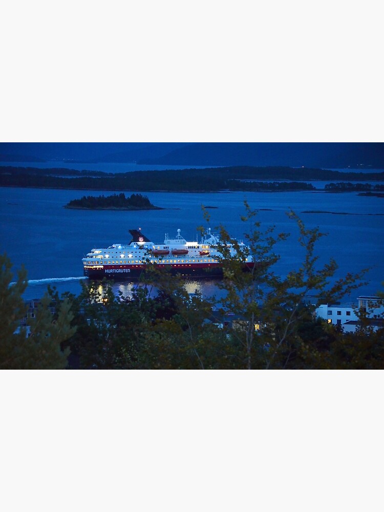 Thumbnail 3 of 3, Poster, Hurtigruten Embarks on a Nightly Seafaring Adventure from Molde, Showcasing the City's Stunning Seascape designed and sold by Tonny Frøyen.
