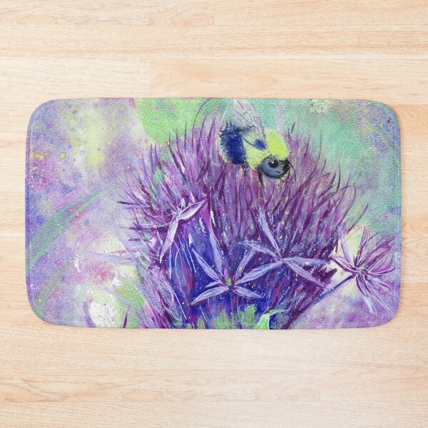 Item preview, Watercolor painting by Laura Rispoli Happy Bee on purple green flower  designed and sold by Laura-Rispoli.