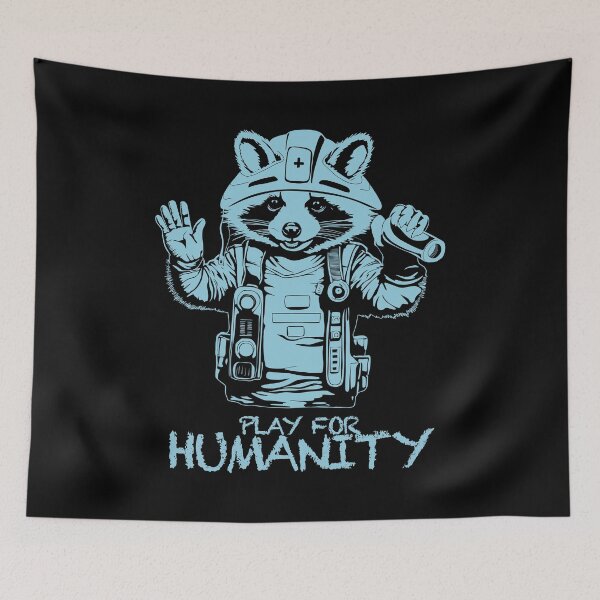 Item preview, PLAY FOR HUMANITY - INTERNATIONAL RED CROSS DAY RACOON LOGO AND TEXT IN BLUE designed and sold by Ascendence.