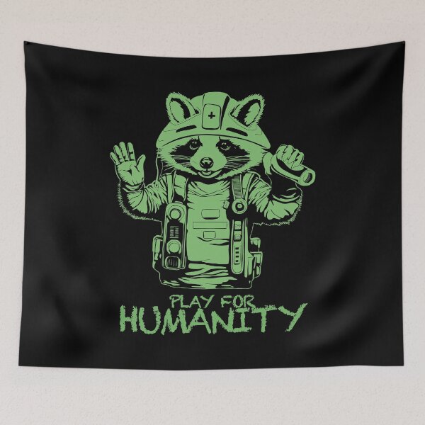 Item preview, PLAY FOR HUMANITY - INTERNATIONAL RED CROSS DAY RACOON LOGO AND TEXT IN GREEN designed and sold by Ascendence.