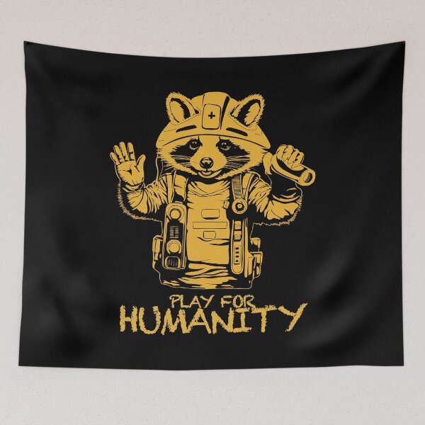 Item preview, PLAY FOR HUMANITY - INTERNATIONAL RED CROSS DAY RACOON LOGO AND TEXT IN YELLOW designed and sold by Ascendence.
