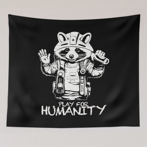 Item preview, PLAY FOR HUMANITY - INTERNATIONAL RED CROSS DAY RACOON LOGO AND TEXT IN WHITE designed and sold by Ascendence.