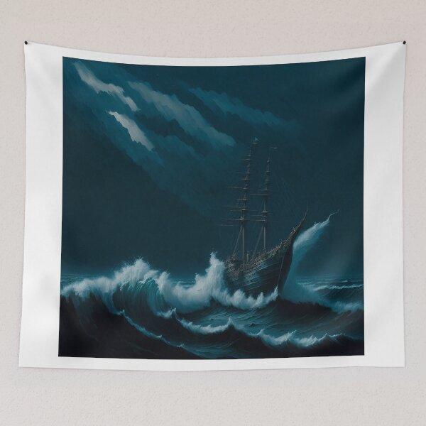 Item preview, Shipwrecked: A Dramatic 20th Century Stormy Sea Oil Painting designed and sold by RedArtG09.