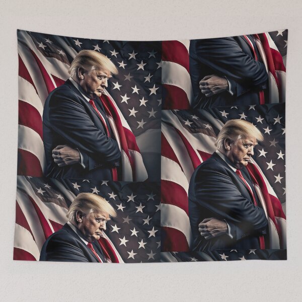 Item preview, Trump hugging the American flag designed and sold by AmericaFirst10.