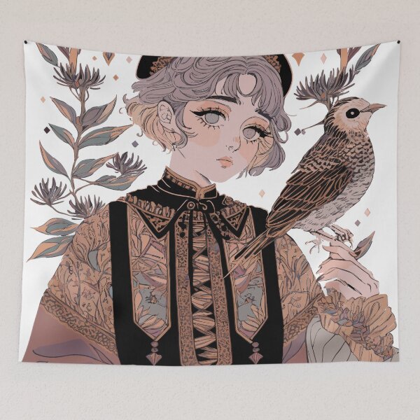 Item preview, Vintage mysterious floral girl illustration poster designed and sold by LUEE-Design.