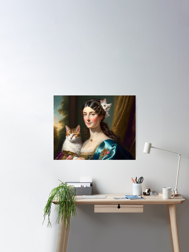 Vintage Oil Painting of a Victorian Lady with Cats Poster for