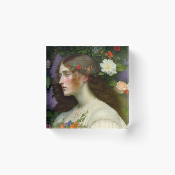 Item preview, Pre Rapaelite 19th Century Oil Painting of a Beautiful Young Woman with Flowers designed and sold by KALEIDOSCOPE UK.