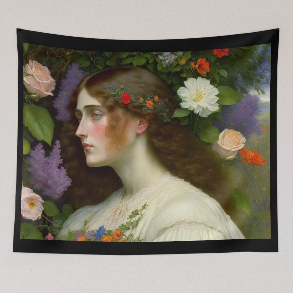 Item preview, Pre Rapaelite 19th Century Oil Painting of a Beautiful Young Woman with Flowers designed and sold by KALEIDOSCOPE UK.