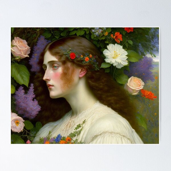 Item preview, Pre Rapaelite 19th Century Oil Painting of a Beautiful Young Woman with Flowers designed and sold by KALEIDOSCOPE UK.