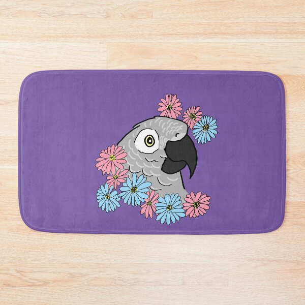 Item preview, cute African grey parrot and colourful daisy flowers designed and sold by okamechan.