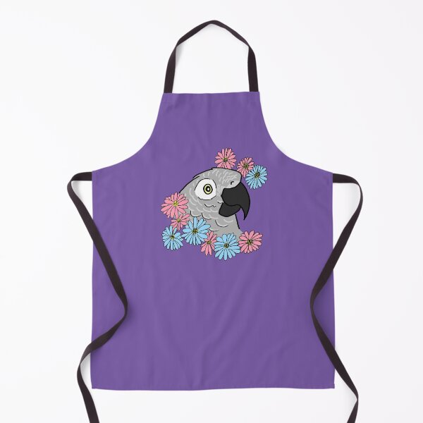 Item preview, cute African grey parrot and colourful daisy flowers designed and sold by okamechan.