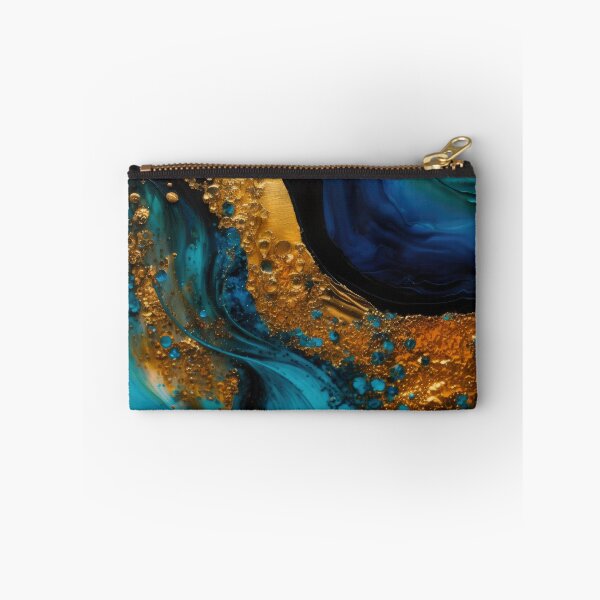 Item preview, Wild Gold Teal Turquoise Ocean Vibes Abstract Blue Gold Ink Painting Texture designed and sold by MysticMarble.